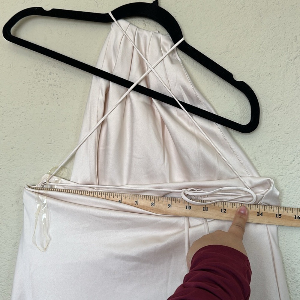 House of CB Zanab Cream Thigh High Slit Halter Satin Strappy Back Maxi NWOT XS‎ - Picture 10 of 10
